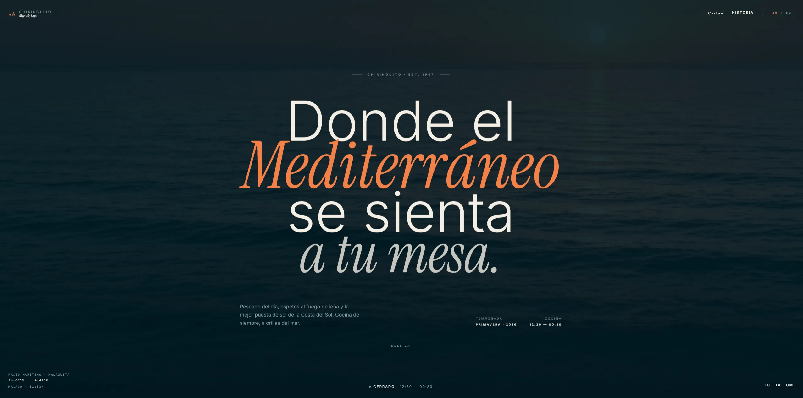 Chiringuito Mar de Luz — Carta digital para restaurante de playa