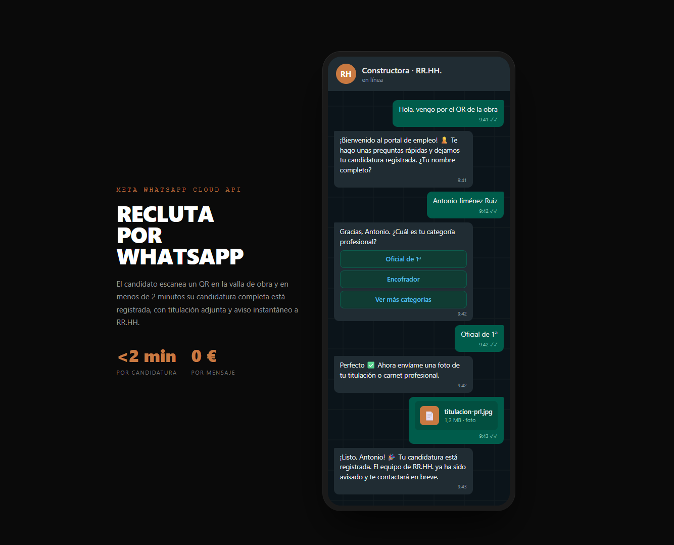 Recluta por WhatsApp — chatbot de captación de personal para construcción